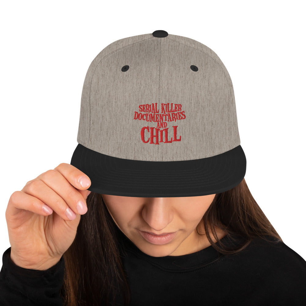 Serial Killer Documentaries and Chill Snapback Hat (with knife)