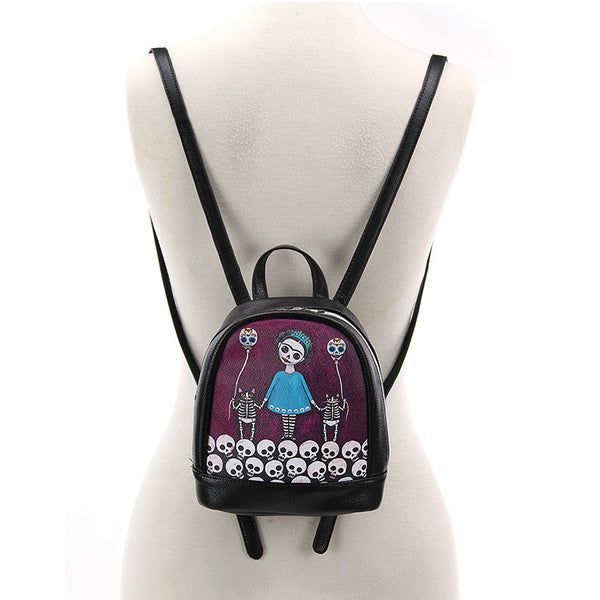 girls black cat mini backpack Skeleton Girl with Cats Mini Backpack – Black Martin