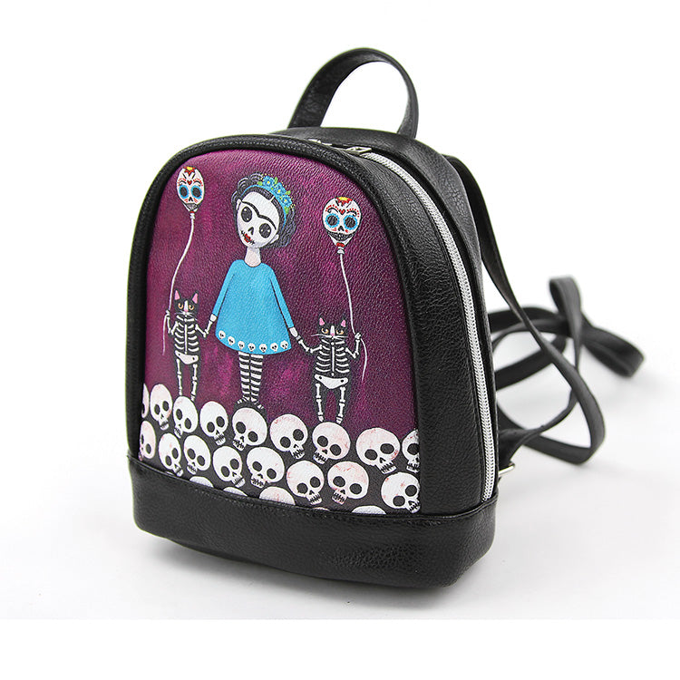 Skeleton Girl with Cats Mini Backpack